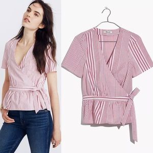 Madewell Red Stripe Wrap Top M